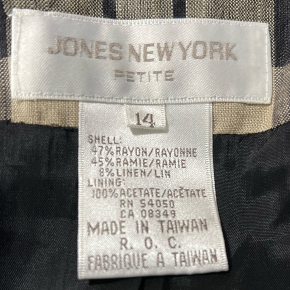 Jones NY Petite Black & Tan Jacket Blazer with Pockets Lined Linen Blend Size 14 - Picture 6 of 7
